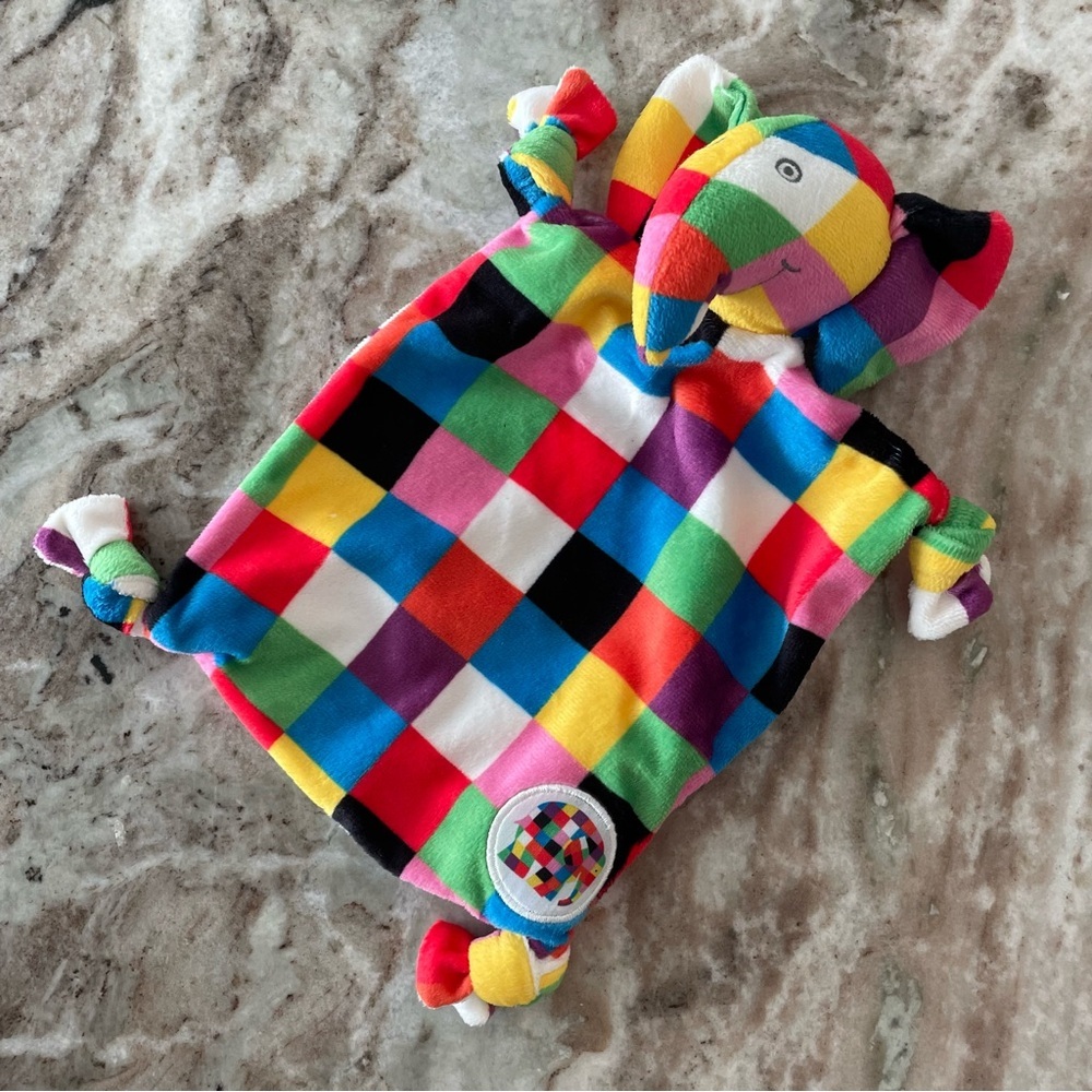 Elmer Patchwork Elephant Lovey Rattle Plush Stuffed Animal
